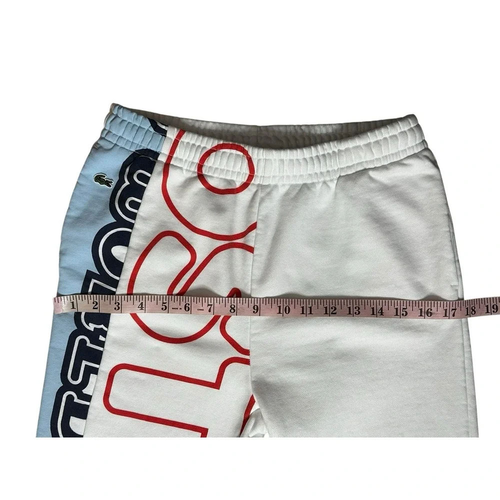 Lacoste‎ Jogger Track Pants Boys 16 Red White Side Logo Fleece Elastic Waist